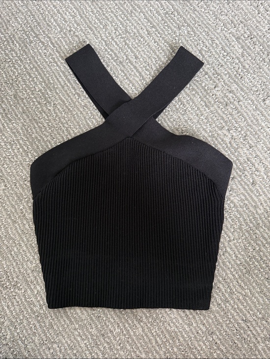 Babaton Tops - Babaton Black Ribbed Cross-Back Crop Top